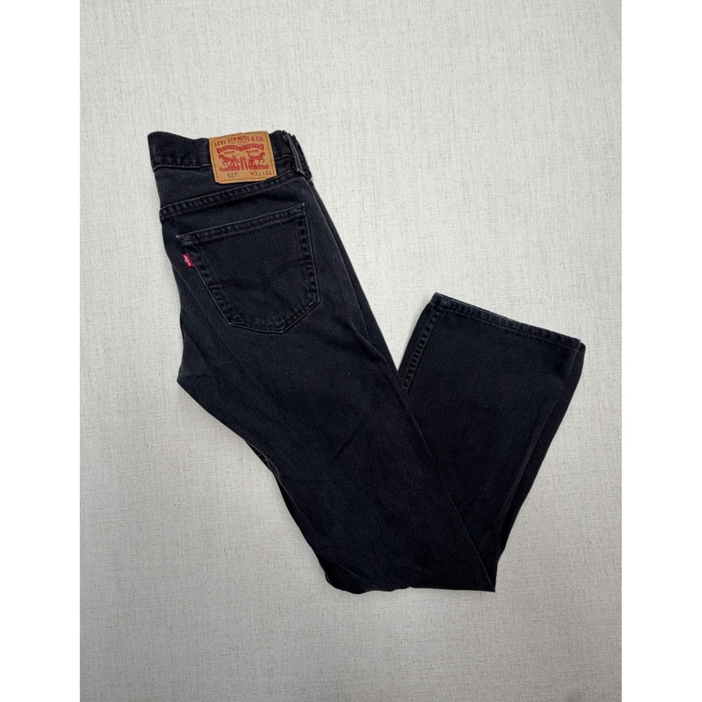 Levis 527 Slim Bootcut Jeans Mens 33x34 Faded Black Denim Pants 05527-0536